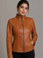 کاپشن چرم  زنانه مدل سمیرا کوتاه - آموت چرم - Image 13