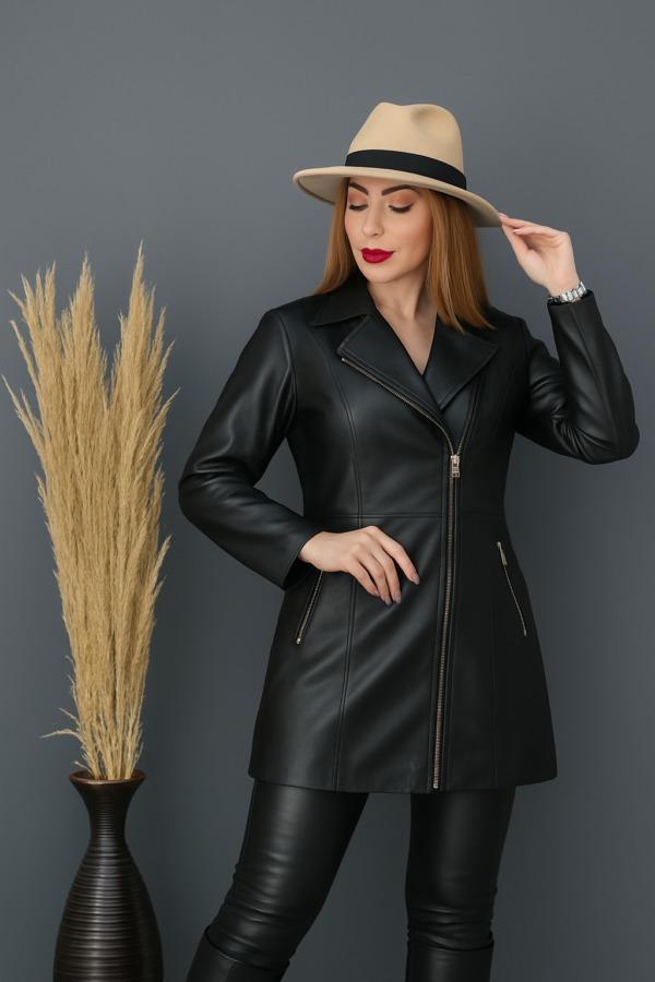 کاپشن چرم  زنانه مدل سارینا - آموت چرم - Image 3