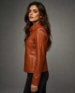 کاپشن چرم  زنانه مدل سمیرا کوتاه - آموت چرم - Image 12
