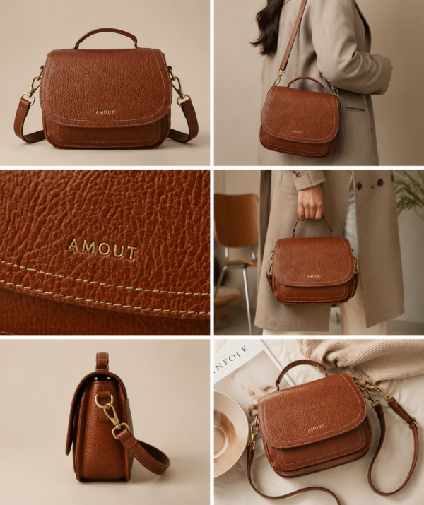 کیف دوشی چرم مدل سونیا - آموت چرم - Image 12