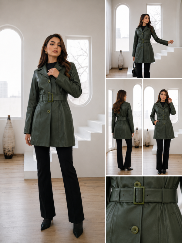 کاپشن چرم زنانه یقه انگلیسی - آموت چرم - Image 2