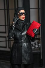 کاپشن چرم زنانه یقه انگلیسی - آموت چرم - Image 13