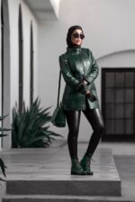 کاپشن چرم زنانه مدل سمیرا بلند - آموت چرم