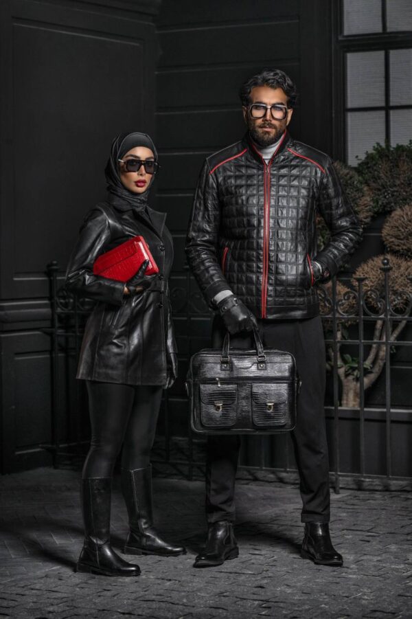 کاپشن چرم زنانه یقه انگلیسی - آموت چرم - Image 10