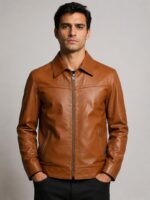 کاپشن چرم مردانه مدل یقه آمریکایی - آموت چرم - Image 4